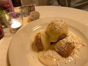 Millet dumplings in soy yogurt sauce 🍮 at Napfényes Restaurant & Confectionery in Budapest