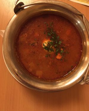 Goulash soup.  at Napfényes Restaurant & Confectionery in Budapest