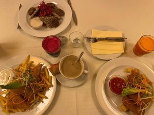 Fried cheese and seitan at Napfényes Restaurant & Confectionery in Budapest
