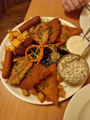 Lavish plate for 2. Essu way to try multiple dishes. at Napfényes Restaurant & Confectionery in Budapest
