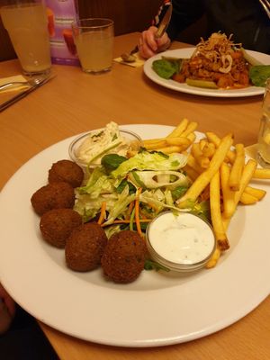 Falafel & fries at Napfényes Restaurant & Confectionery in Budapest