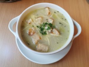 French onion soup at Napfényes Restaurant & Confectionery in Budapest