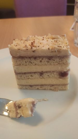 Vanilla-jam sponge cake at Napfényes Restaurant & Confectionery in Budapest