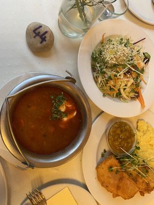 Gulasch (big), vitamin salad and dish of the day  at Napfényes Restaurant & Confectionery in Budapest