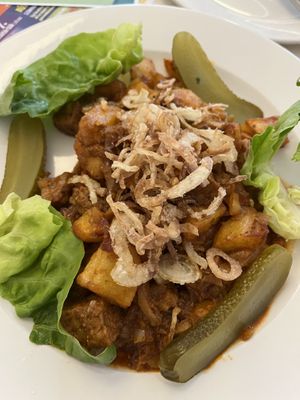 Gluten based meat substitute    at Napfényes Restaurant & Confectionery in Budapest