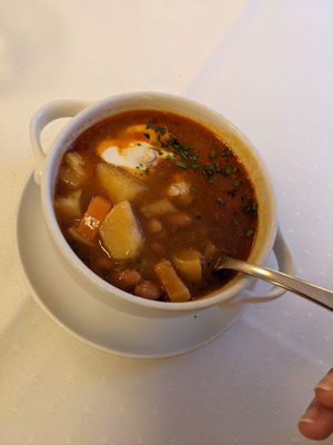 Bean Goulash at Napfényes Restaurant & Confectionery in Budapest