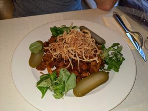 Seitan stew at Napfényes Restaurant & Confectionery in Budapest