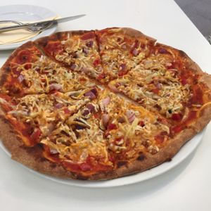 Hungarian pizza at Napfényes Restaurant & Confectionery in Budapest