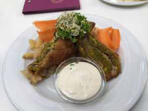 Fried Crepes with mashed potatoes at Napfényes Restaurant & Confectionery in Budapest