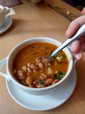 Bean soup at Napfényes Restaurant & Confectionery in Budapest
