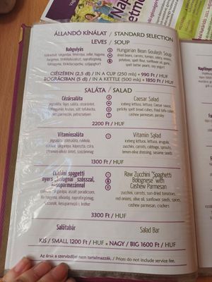 Menu at Napfényes Restaurant & Confectionery in Budapest