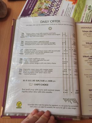 Menu at Napfényes Restaurant & Confectionery in Budapest