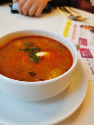 The been-goulash soup at Napfényes Restaurant & Confectionery in Budapest