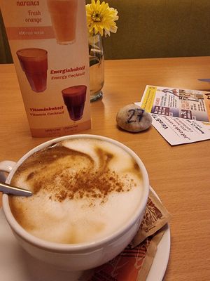 Plant mylk cappuccino at Napfényes Restaurant & Confectionery in Budapest