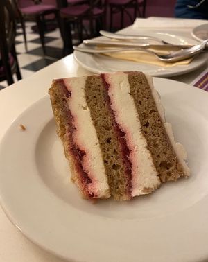Raspberry and White Chocolate Cake  at Napfényes Restaurant & Confectionery in Budapest