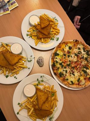 Vegan cheese and pizza:))) at Napfényes Restaurant & Confectionery in Budapest