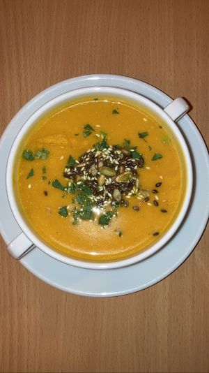 Pumpkin soup  at Napfényes Restaurant & Confectionery in Budapest