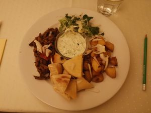 Gyros Teller at Napfényes Restaurant & Confectionery in Budapest