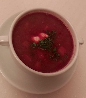 Hungarian bean goulash soup at Napfényes Restaurant & Confectionery in Budapest