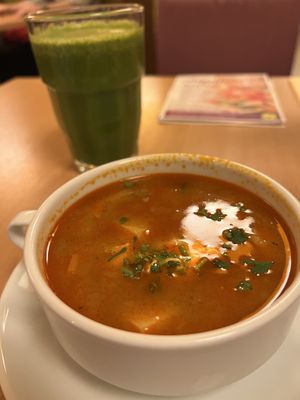 Green shake & Hungarian soup  at Napfényes Restaurant & Confectionery in Budapest