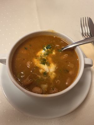 Bean goulash soup   at Napfényes Restaurant & Confectionery in Budapest