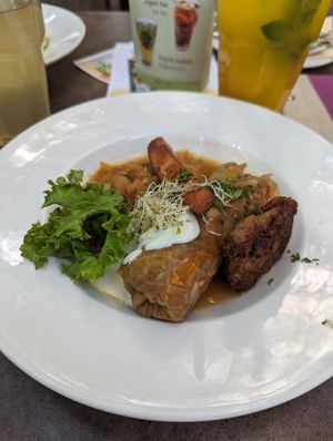 Stuffed cabbage roll at Napfényes Restaurant & Confectionery in Budapest