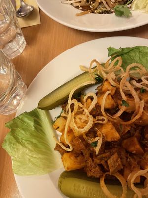 Traditional Hungarian “beef” stew  at Napfényes Restaurant & Confectionery in Budapest