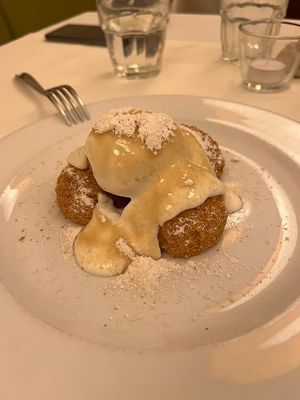 Millet Dumplings in Soyyoghurt Sauce at Napfényes Restaurant & Confectionery in Budapest