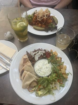 Gyros Platter, Seitan Roast à la Brasov  at Napfényes Restaurant & Confectionery in Budapest