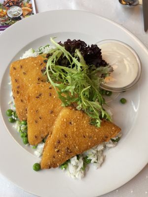 Plant based cheese fried in breadcrumbs   at Napfényes Restaurant & Confectionery in Budapest