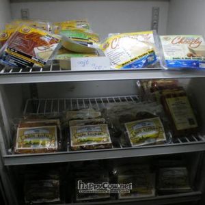 Vegan products for sale at Napfényes Restaurant & Confectionery in Budapest