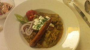 Hungarian cabbage with faux sausage ☺ at Napfényes Restaurant & Confectionery in Budapest