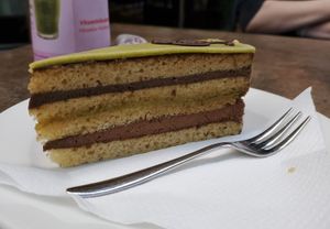Mozart cake at Napfényes Restaurant & Confectionery in Budapest