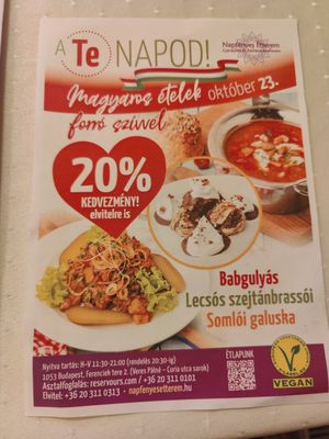 Day offer at Napfényes Restaurant & Confectionery in Budapest
