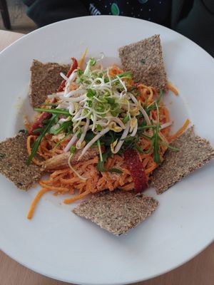"Spaghetti" with "cheesy" sauce at Napfényes Restaurant & Confectionery in Budapest