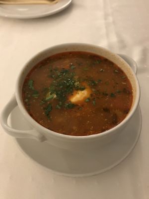 hungarian bean soup  at Napfényes Restaurant & Confectionery in Budapest