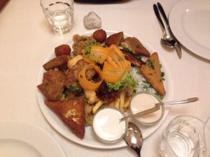 Mix of main dishes - tasting plate at Napfényes Restaurant & Confectionery in Budapest