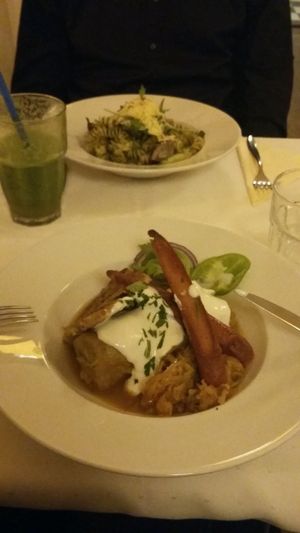 Stuffed cabbage and Thai noodles at Napfényes Restaurant & Confectionery in Budapest