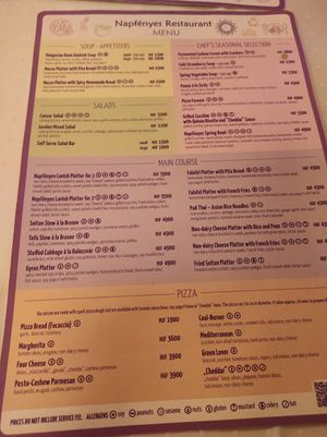 Menu at Napfényes Restaurant & Confectionery in Budapest