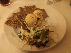 Cashew cream and crackers at Napfényes Restaurant & Confectionery in Budapest
