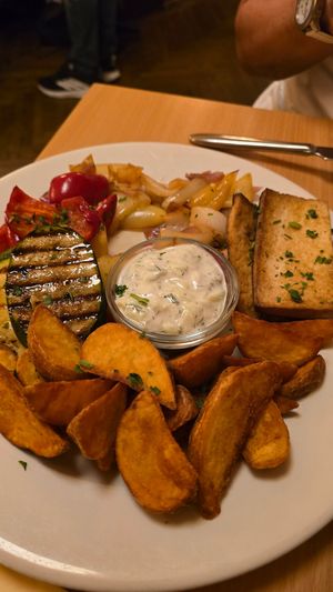The Veggies as a side dish (lots of onions) at Napfényes Restaurant & Confectionery in Budapest