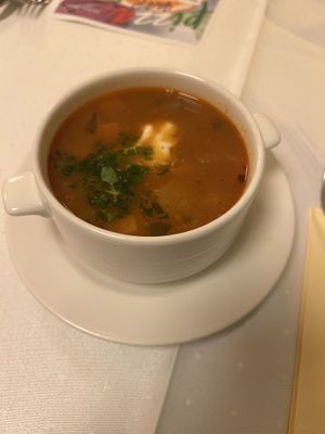 Hungarian goulash soup  at Napfényes Restaurant & Confectionery in Budapest
