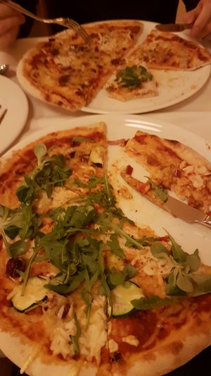 Mediterranean and Hungarian pizzas!!! at Napfényes Restaurant & Confectionery in Budapest