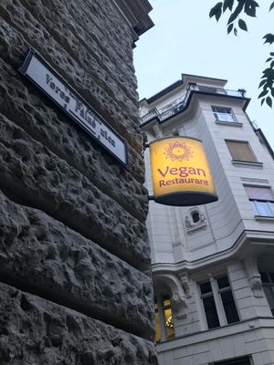 Outside sign at Napfényes Restaurant & Confectionery in Budapest