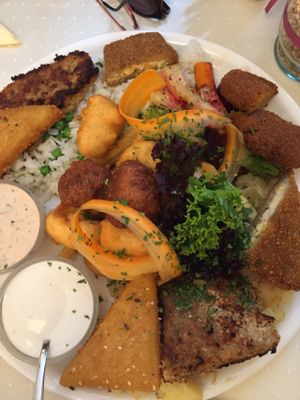 fully loaded mixed plater for two people - around 4700 Huf (~15€) at Napfényes Restaurant & Confectionery in Budapest