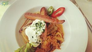 Traditional Hungarian stuffed cabbage, but veganized at Napfényes Restaurant & Confectionery in Budapest