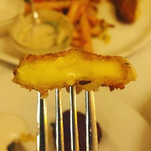 Vegan fried cheese - part of the platter for two  at Napfényes Restaurant & Confectionery in Budapest