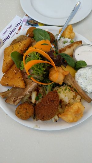 plate for two that 3 of us shared  - huge and tasty at Napfényes Restaurant & Confectionery in Budapest