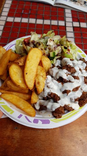 Gyros platter from their stale in the Vegan Garden at Napfényes Restaurant & Confectionery in Budapest