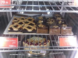Vegan dessert display at Napfenyes Etterem. at Napfényes Restaurant & Confectionery in Budapest